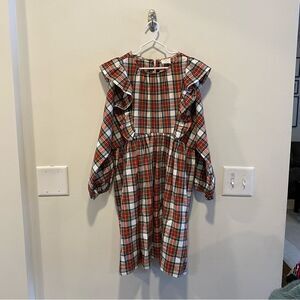 Crewcuts girls plaid dress size 10 ruffle shoulder plaid tartan 100% cotton